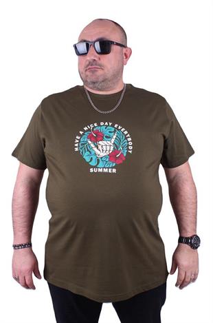 Starbattal Büyük Beden Erkek Sıfır Yaka Tişört Summer 23119 Askeri Yeşil