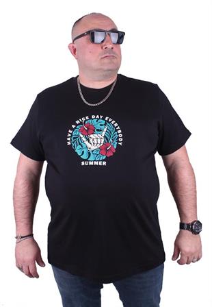 Starbattal Büyük Beden Erkek Sıfır Yaka Tişört Summer 23119 SIYAH