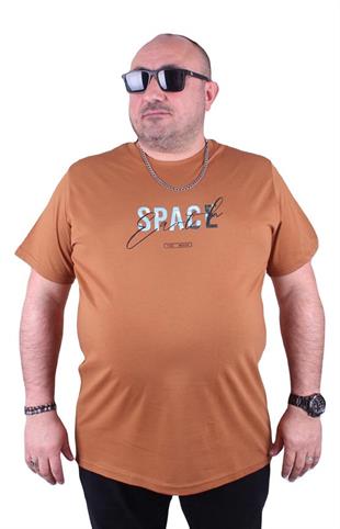 Starbattal Büyük Beden Erkek Sıfır Yaka Tişört Space 23123 Vizon
