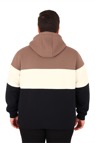 Starbattal Büyük Beden Kapüşonlu 3ip Sweat MG 25725 Vizon