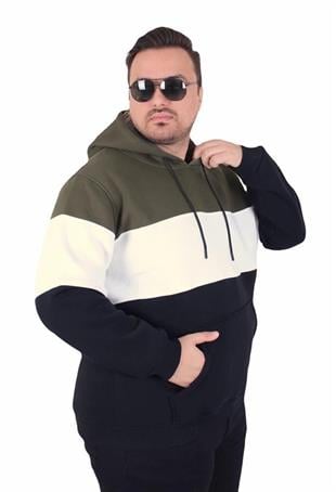 Mocgrande Büyük Beden Kapüşonlu 3ip Sweat MG 25725 HAKI