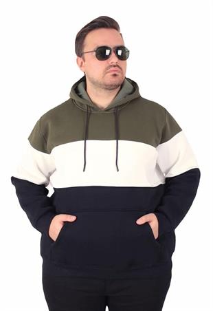 Starbattal Büyük Beden Kapüşonlu 3ip Sweat MG 25725 HAKI