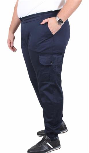 Starbattal Büyük Beden Keten Komando Pantolon Likralı Yan Cep Paça Lastikli 11953 LACIVERT