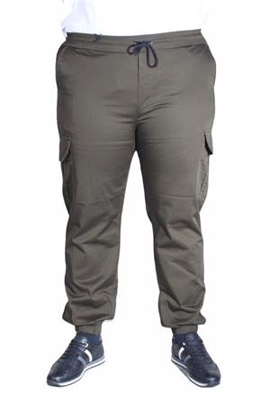Starbattal Büyük Beden Keten Komando Pantolon Likralı Yan Cep Paça Lastikli 11953 HAKI