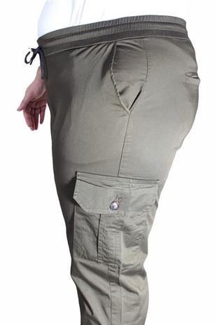 Starbattal Büyük Beden Keten Komando Pantolon Likralı Yan Cep Paça Lastikli 11953 HAKI