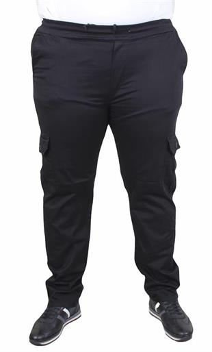 Starbattal Büyük Beden Keten Komando Pantolon Likralı Yan Cep Jogger 11952 SIYAH