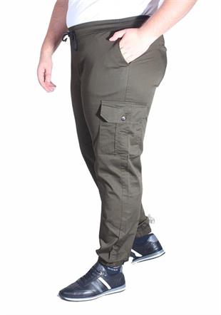 Starbattal Büyük Beden Keten Komando Pantolon Likralı Yan Cep Paça Lastikli 11953 HAKI