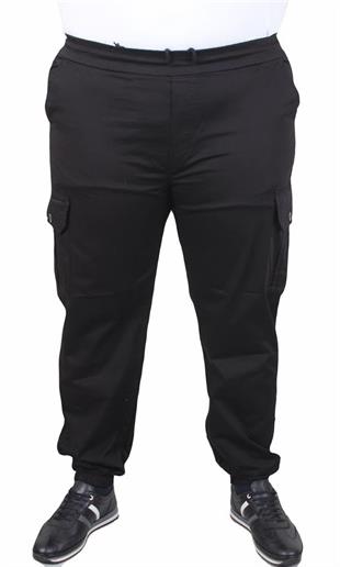 Starbattal Büyük Beden Keten Komando Pantolon Likralı Yan Cep Paça Lastikli 11953 SIYAH