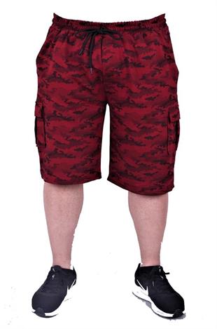 Starbattal Büyük Beden Likralı Erkek Penye Şort Honeycomb Camouflage 23612 BORDO