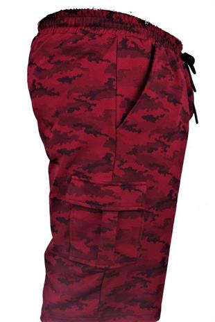 Starbattal Büyük Beden Likralı Erkek Penye Şort Honeycomb Camouflage 23612 BORDO