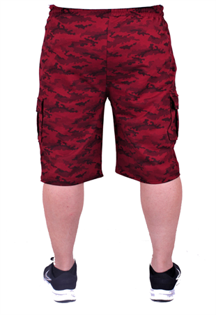 Starbattal Büyük Beden Likralı Erkek Penye Şort Honeycomb Camouflage 23612 BORDO