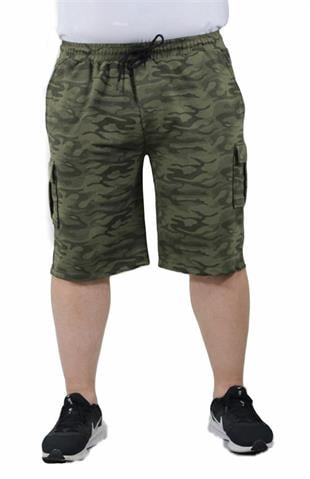 Starbattal Büyük Beden Pastel Camouflage Likralı Erkek Penye Şort 23609 HAKI