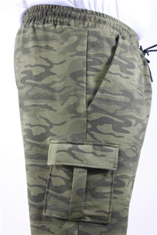 Starbattal Büyük Beden Pastel Camouflage Likralı Erkek Penye Şort 23609 HAKI