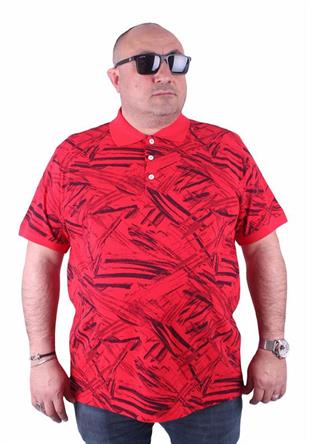 Starbattal Büyük Beden Polo Yaka Tişört Geometri Desen 23411 KIRMIZI