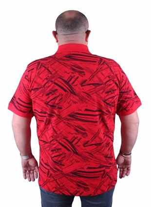 Starbattal Büyük Beden Polo Yaka Tişört Geometri Desen 23411 KIRMIZI