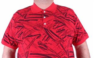 Starbattal Büyük Beden Polo Yaka Tişört Geometri Desen 23411 KIRMIZI