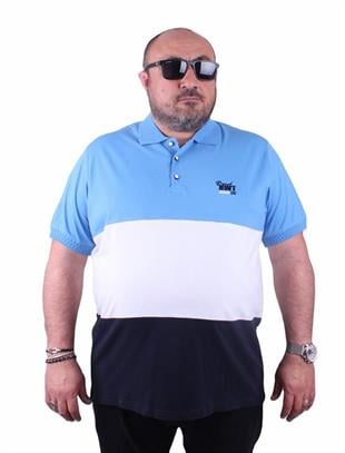 Starbattal Büyük Beden Polo Yaka Tişört Parçalı 23414 MAVI