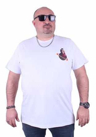 Starbattal Büyük Beden Sıfır Yaka Tişört Fly İn The Sky 23110 BEYAZ