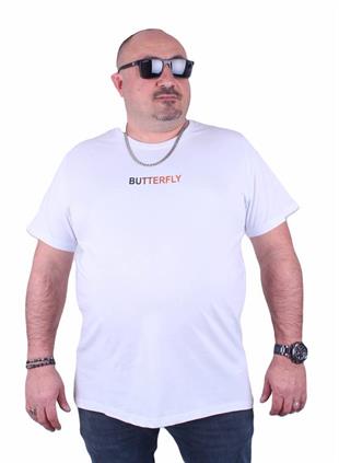 Starbattal Büyük Beden Sıfır Yaka Tişört Butterfly 23107 BEYAZ