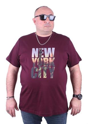 Starbattal Büyük Beden Sıfır Yaka Tişört New York City 23125 BORDO