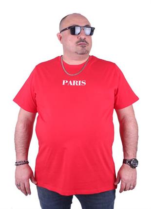 Starbattal Büyük Beden Sıfır Yaka Tişört Paris 23105 KIRMIZI