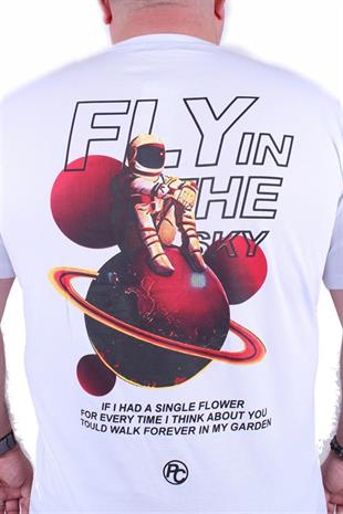 Starbattal Büyük Beden Sıfır Yaka Tişört Fly İn The Sky 23110 BEYAZ