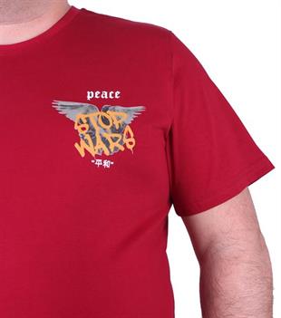 Starbattal Büyük Beden Sıfır Yaka Tişört Peace 23100 BORDO
