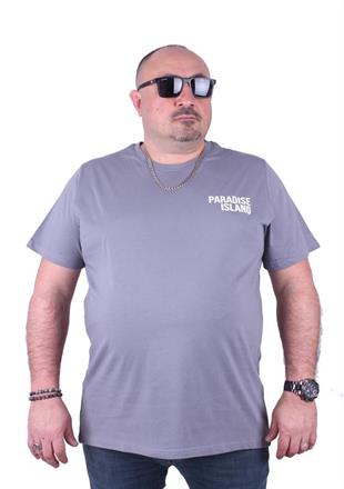 Starbattal Büyük Beden Sıfır Yaka Tişört Paradise İsland 23103 GRI