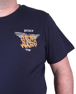 Starbattal Büyük Beden Sıfır Yaka Tişört Peace 23100 LACIVERT