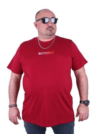 Starbattal Büyük Beden Sıfır Yaka Tişört Butterfly 23107 BORDO