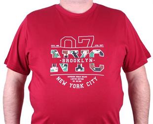 Starbattal Büyük Beden Sıfır Yaka Tişört Nyc 23115 BORDO