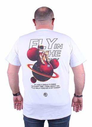 Starbattal Büyük Beden Sıfır Yaka Tişört Fly İn The Sky 23110 BEYAZ