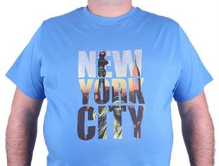 Starbattal Büyük Beden Sıfır Yaka Tişört New York City 23125 MAVI
