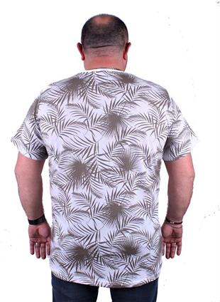 Starbattal Büyük Beden Sıfır Yaka Tişört Palm Leaf 23148 BEYAZ