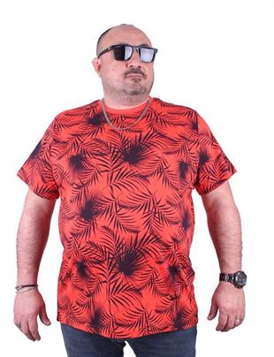 Starbattal Büyük Beden Sıfır Yaka Tişört Palm Leaf 23148 Nar Çiçeği