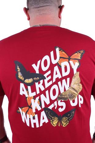 Starbattal Büyük Beden Sıfır Yaka Tişört Butterfly 23107 BORDO