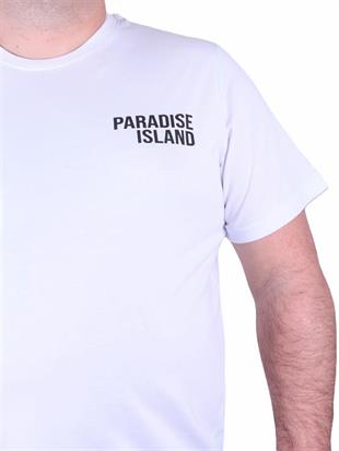 Starbattal Büyük Beden Sıfır Yaka Tişört Paradise İsland 23103 BEYAZ