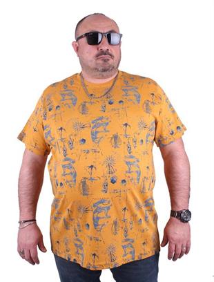 Starbattal Büyük Beden Sıfır Yaka Tişört Compass Holiday 23151 HARDAL