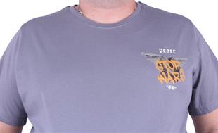 Starbattal Büyük Beden Sıfır Yaka Tişört Peace 23100 GRI