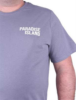 Starbattal Büyük Beden Sıfır Yaka Tişört Paradise İsland 23103 GRI