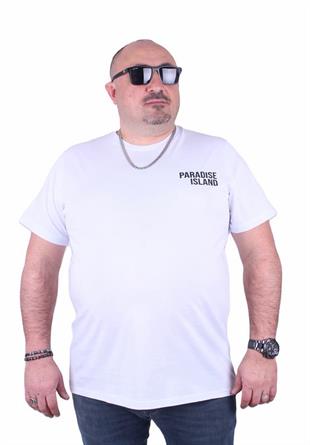 Starbattal Büyük Beden Sıfır Yaka Tişört Paradise İsland 23103 BEYAZ