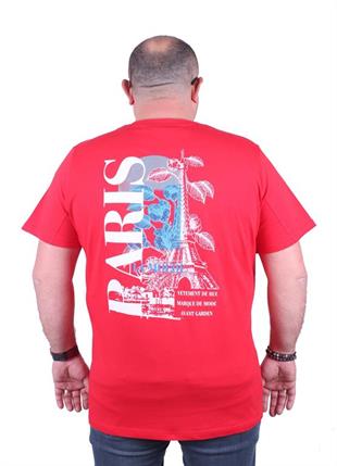 Starbattal Büyük Beden Sıfır Yaka Tişört Paris 23105 KIRMIZI