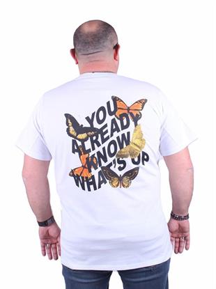 Starbattal Büyük Beden Sıfır Yaka Tişört Butterfly 23107 BEYAZ