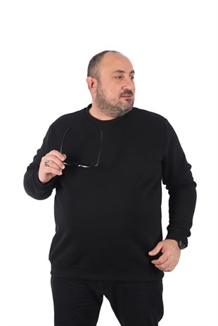Starbattal Büyük Beden Sweatshirt V design 22742 SIYAH