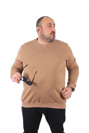 Starbattal Büyük Beden Sweatshirt V design 22742 S.KAHVE