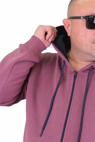 Starbattal Büyük Beden Unisex Kapüşonlu 3ip Sweat 11701 Eflatun