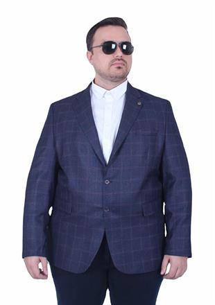 Starbattal Erkek Büyük Beden 4 Drop Blazer Ekose Ceket 500605 LACIVERT