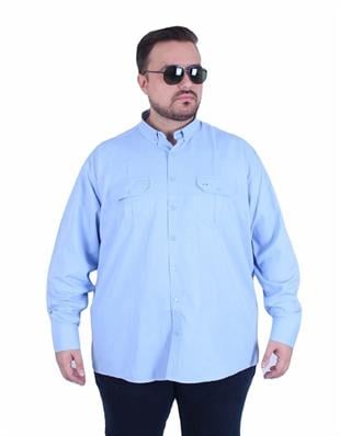 Starbattal Erkek Büyük Beden Çift Cep Kapaklı Gömlek 11366 MAVI