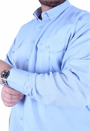 Starbattal Erkek Büyük Beden Çift Cep Kapaklı Gömlek 11366 MAVI