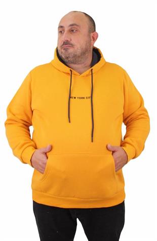 Starbattal Erkek Büyük Beden Kapuşonlu Sweat Danger 23212 HARDAL